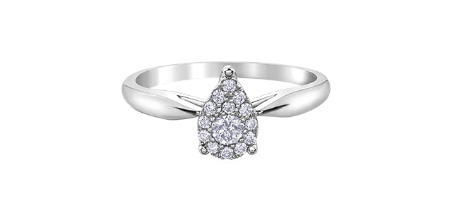 10K White Gold 0.25 Round Brilliant Cut Multi Stone Center Diamond Engagement Ring