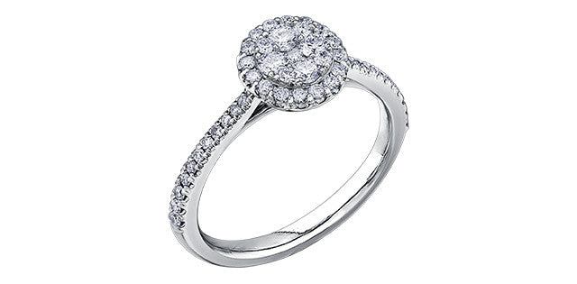 14K White Gold 0.32 Round Brilliant Cut Halo Diamond Engagement Ring