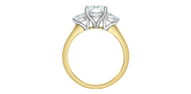 14K Yellow Gold 2.06 Radiant Cut Three Stone Diamond Engagement Ring