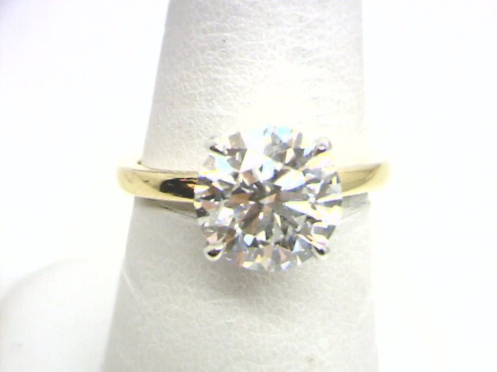 14K Yellow Gold 3.57 Round Brilliant Cut Solitaire With Side Stones Diamond Engagement Ring