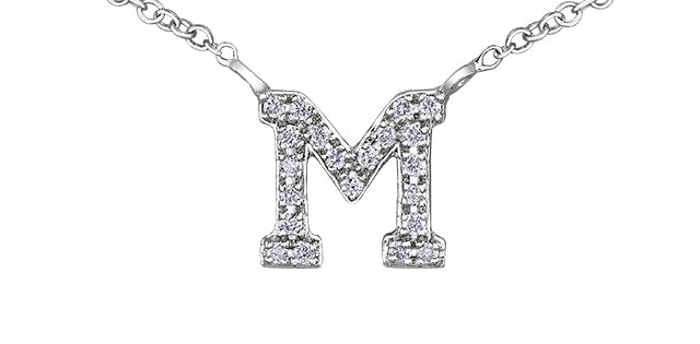 10K White Gold INITIAL Diamond Pendant 0.10CTW.