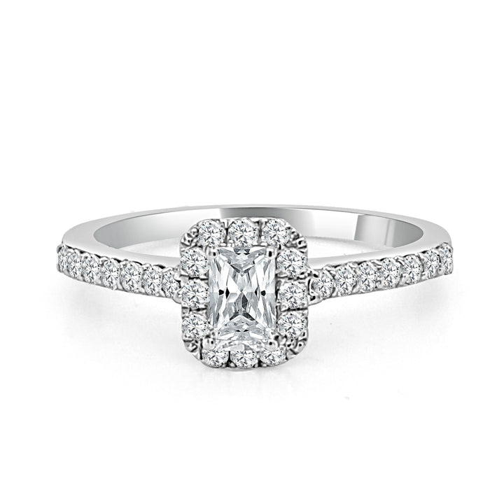 18K White Gold 0.54 Emerald Cut Halo Diamond Engagement Ring