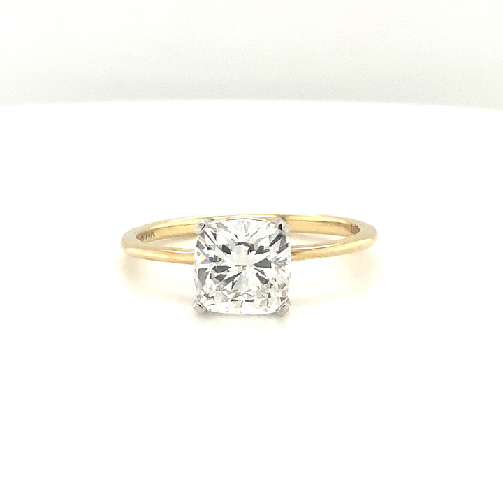 14K Two Tone 1.38 Cushion Cut Solitaire Diamond Engagement Ring