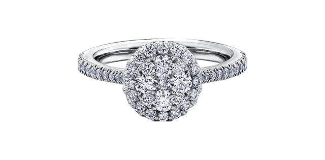 14K White Gold 0.32 Round Brilliant Cut Halo Diamond Engagement Ring