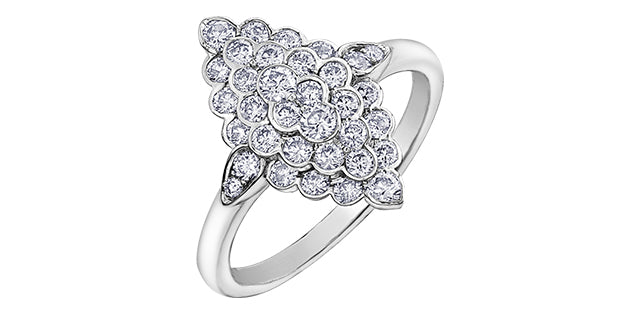 Women's 10K White Gold 1.00 Round Brilliant Cut Diamond, Fashion Ring