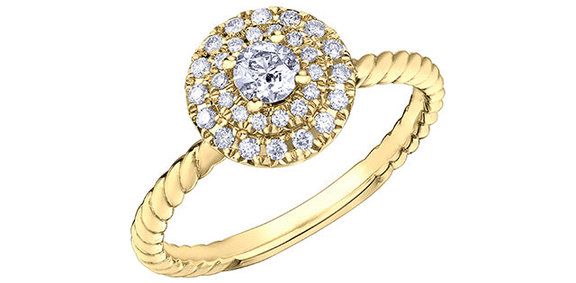 10K Yellow Gold 0.206 Round Brilliant Cut Double Halo Diamond Engagement Ring