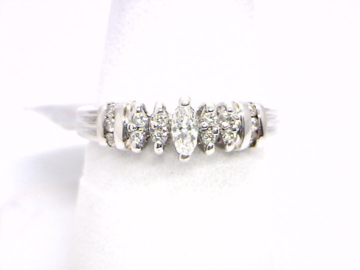 Women's 14K White Gold 0.10 Marquise Cut Stairway Diamond, Fashion Ring