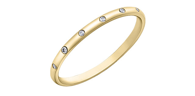 Women's 10K Yellow Gold 0.035 Round Brilliant Cut Gypsy Set Diamond Wedding Band