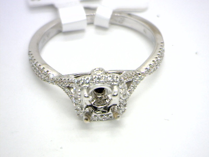 14K White Gold 0.23 Round Brilliant Cut Halo Diamond Semi Mount Engagement Ring