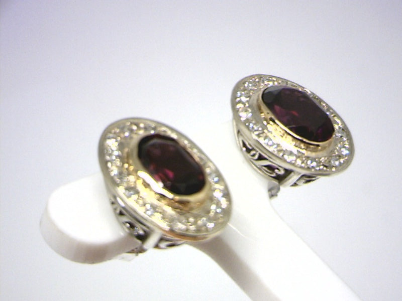 14K Two Tone Stud Gemstone Earrings CTW.