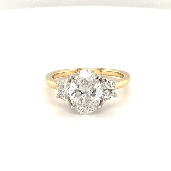 14K Two Tone 2.02 Oval Shape Three Stone Diamond Engagement Ring