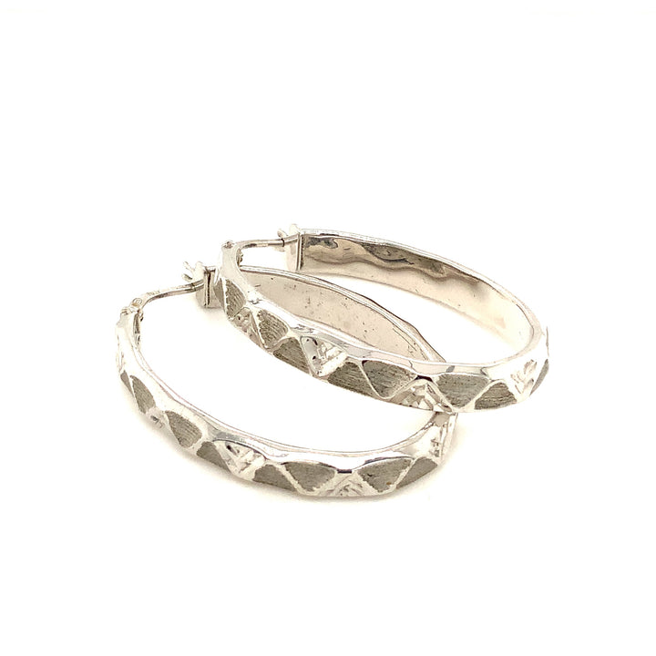 Sterling Silver White Gold Large Hoop Silver Earrings