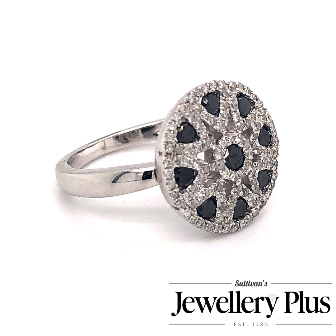 Women's 14K White Gold 0.27 Round Brilliant Cut Geometric Diamond, Fashion Ring