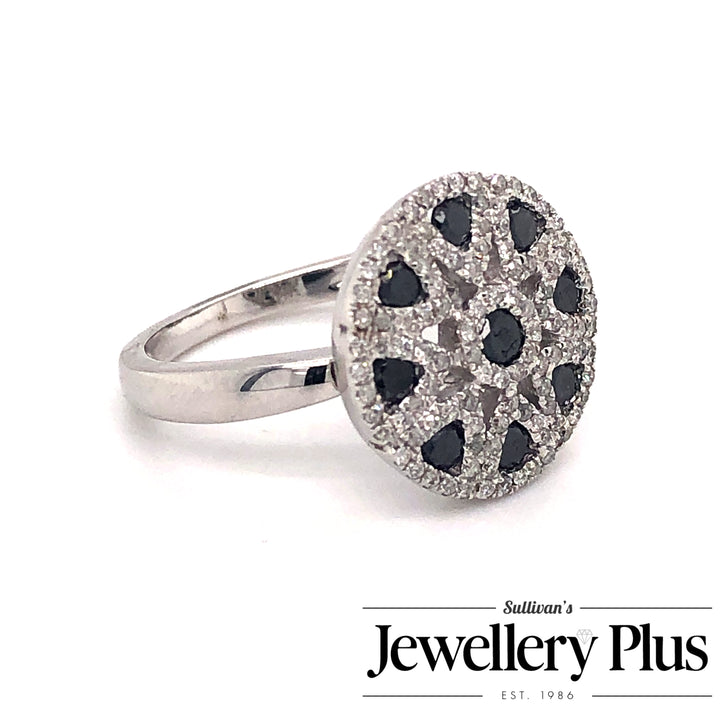 Women's 14K White Gold 0.27 Round Brilliant Cut Geometric Diamond, Fashion Ring