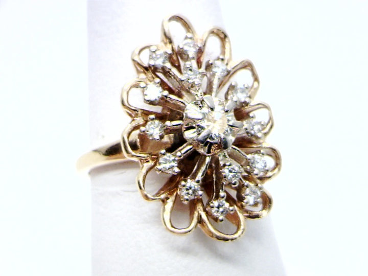 Women's 14K Two Tone 0.22 Round Brilliant Cut Flower Diamond, Fashion Ring