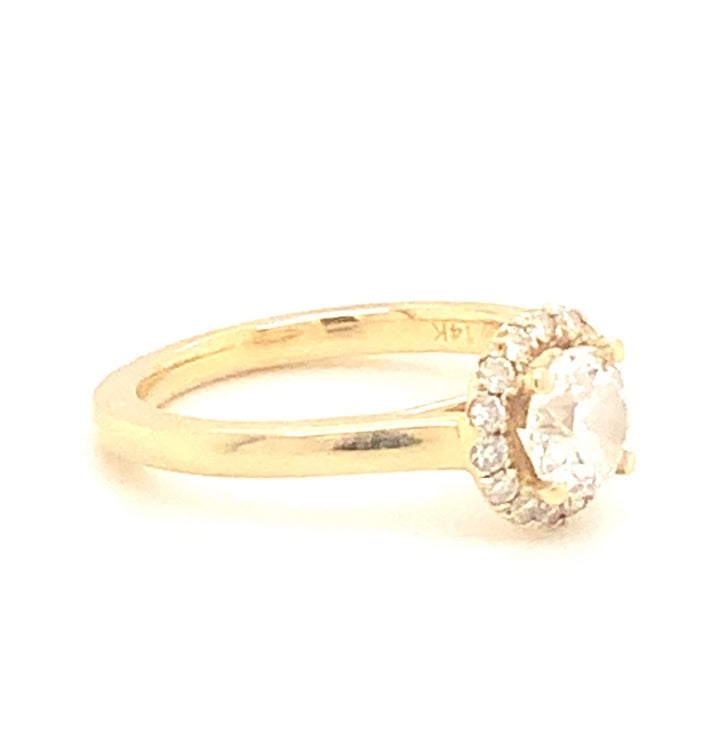 14K Yellow Gold 0.71 Round Brilliant Cut Halo Diamond Engagement Ring