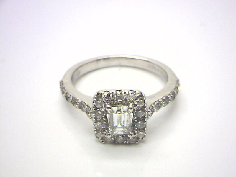 18K White Gold 0.54 Emerald Cut Halo Diamond Engagement Ring