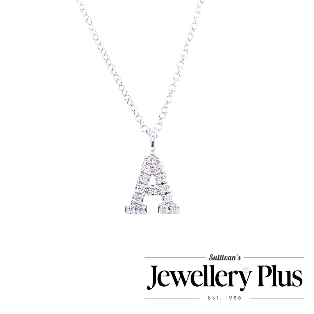 10K White Gold Initial Diamond Pendant 0.14CTW.