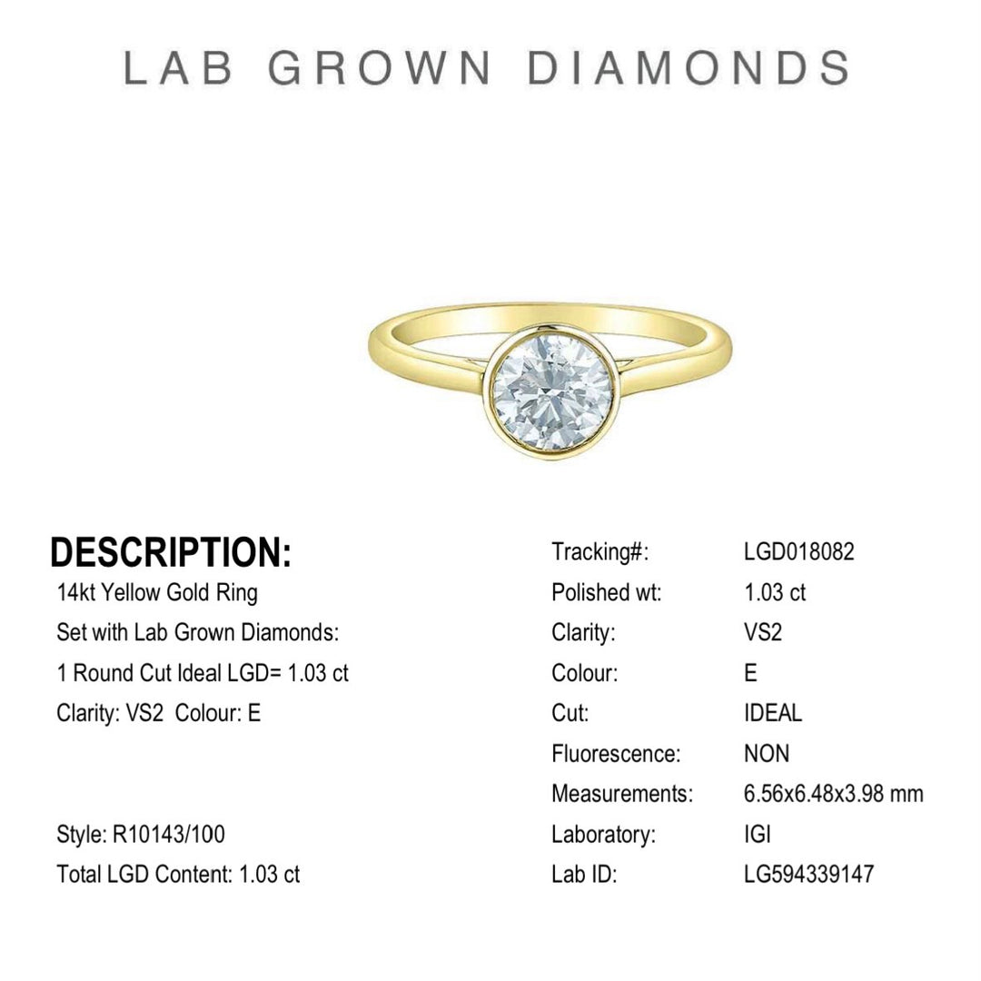 14K Yellow Gold 1.03 Round Brilliant Cut Solitaire Diamond Engagement Ring