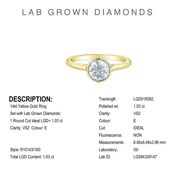 14K Yellow Gold 1.03 Round Brilliant Cut Solitaire Diamond Engagement Ring