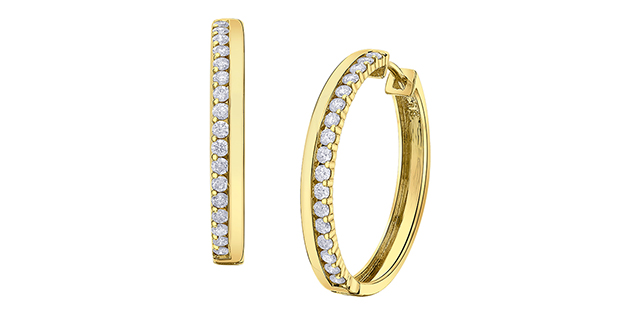 14K Yellow Gold Medium Hoop Diamond Earrings 0.51CTW.