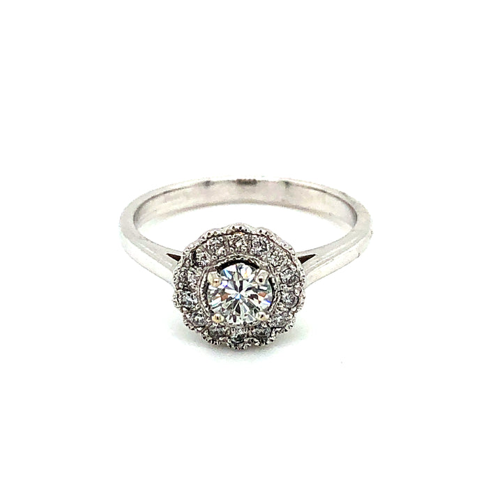 14K White Gold 0.32 Round Brilliant Cut Halo Diamond Engagement Ring