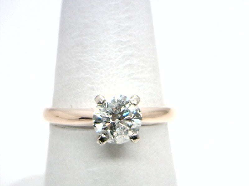 14K Two Tone 1.10 Round Brilliant Cut Solitaire Diamond Engagement Ring