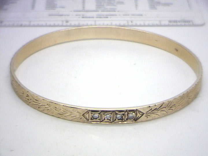 10K Yellow Gold 0.08CT Diamond Bangle Bracelet