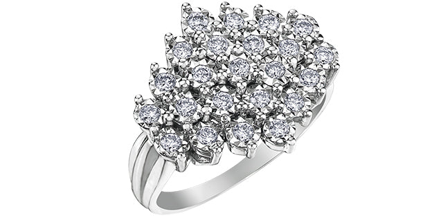 Women's 10K White Gold 0.50 Round Brilliant Cut Diamond, Fashion Ring