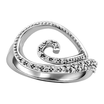 Women's 10K White Gold 0.12 Round Brilliant Cut WAVE Diamond, Fashion Ring