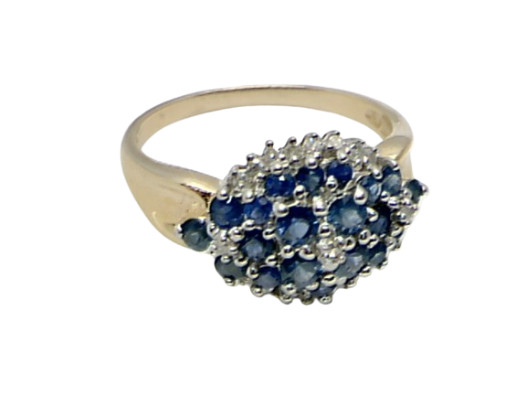 14K Two Tone Cluster Gemstone ring CTW.