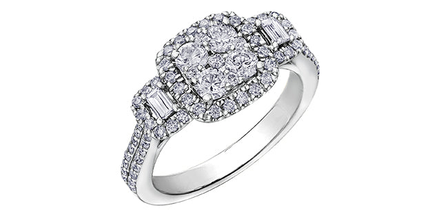 14K White Gold 0.44 Round Brilliant Cut Halo Diamond Engagement Ring