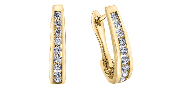 10K Yellow Gold Half Hoop Diamond Earrings 0.15CTW.