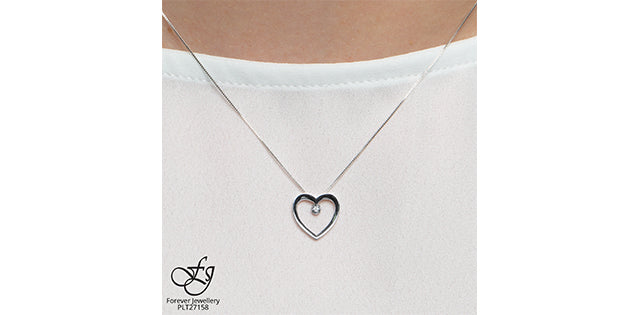 10K White Gold Heart Diamond Pendant 0.01CTW.