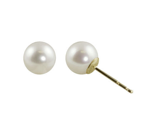 14K White Gold Stud Pearl Earrings 6.5 MM.