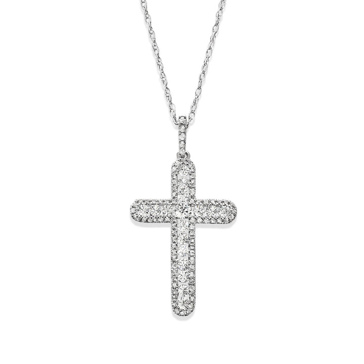 14K White Gold Cross Diamond Pendant 0.62CTW.