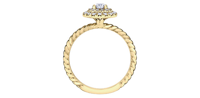 10K Yellow Gold 0.206 Round Brilliant Cut Double Halo Diamond Engagement Ring