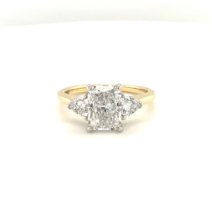 14K Yellow Gold 2.06 Radiant Cut Three Stone Diamond Engagement Ring