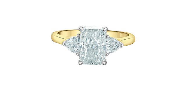 14K Yellow Gold 2.06 Radiant Cut Three Stone Diamond Engagement Ring