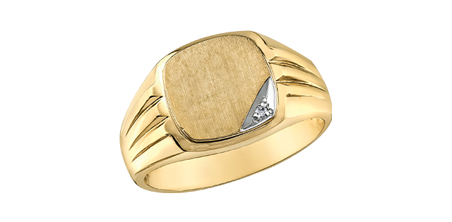 Men's 10K Yellow Gold 0.01 Round Single Cut SIGNET Size 11 Fashion Ring