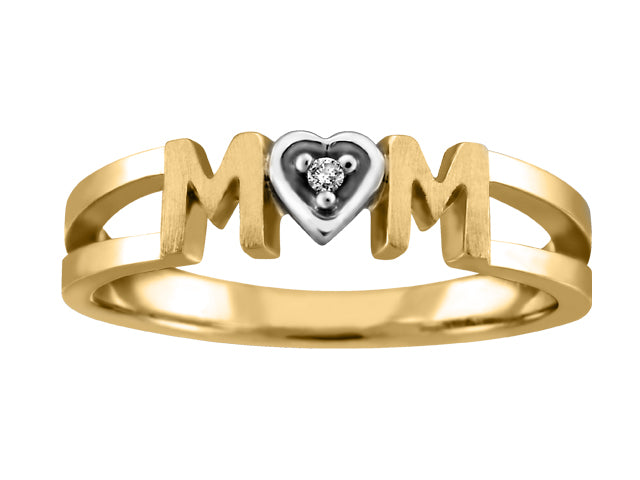 Women's 10K Yellow Gold 0.01 Round Brilliant Cut MOM Diamond, Fashion Ring