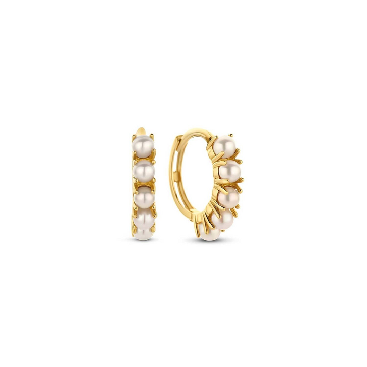 14K Yellow Gold Small Hoop Pearl Earrings MM.