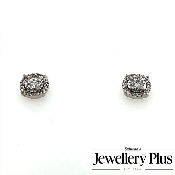 14K White Gold Stud Diamond Earrings 0.42CTW.