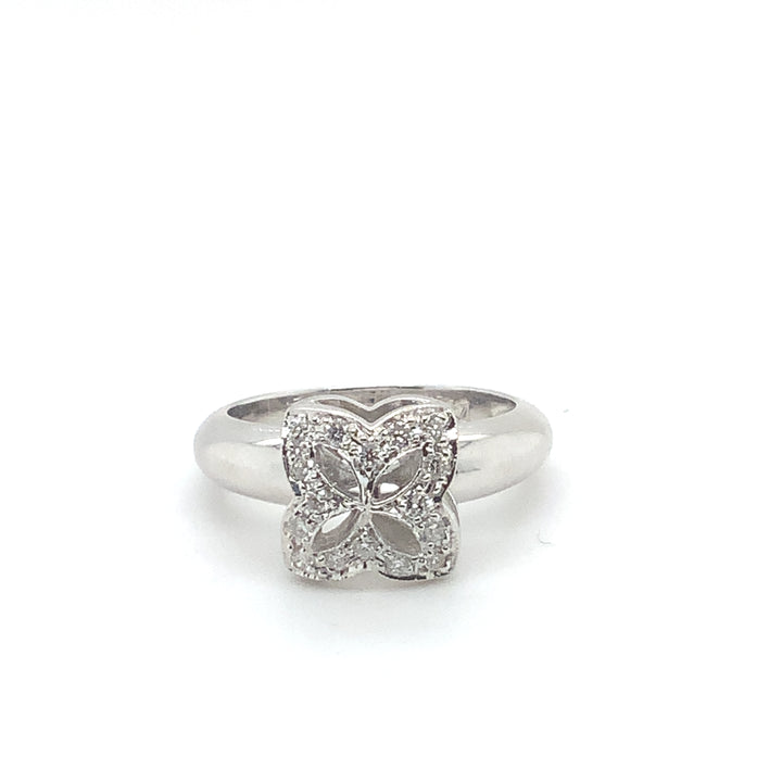 Women's 18K White Gold 0.25 Round Brilliant Cut Flower Diamond, Fashion Ring