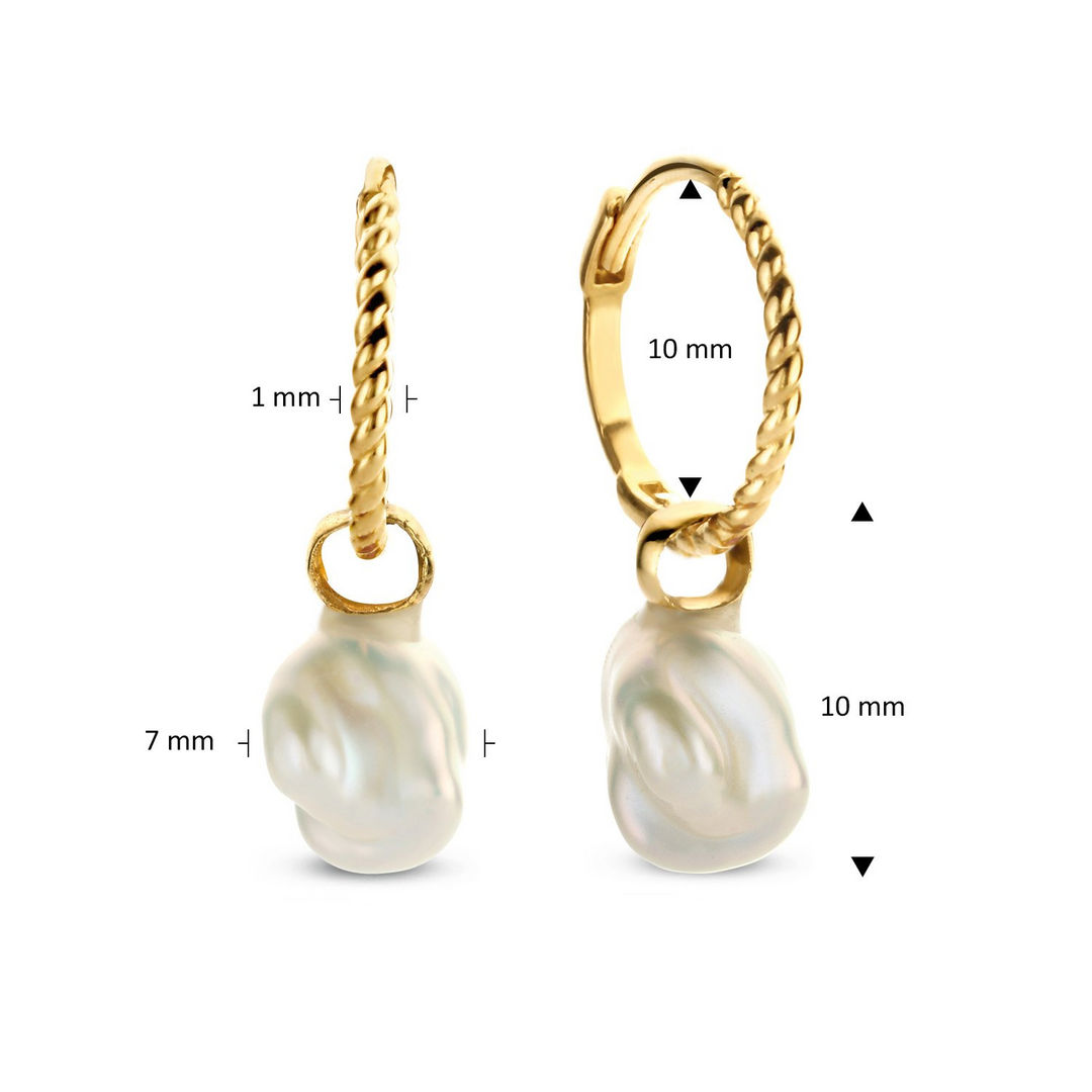 14K Yellow Gold Small Hoop Pearl Earrings MM.