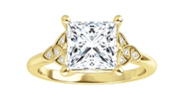 14K Yellow Gold 0.75 Princess Cut Solitaire With Side Stones Diamond Engagement Ring