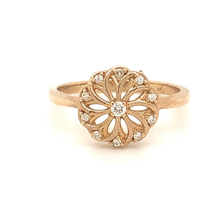 Women's 10K Yellow Gold 0.05 Round Brilliant Cut Ballerina Diamond, Fashion Ring