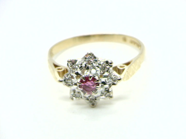 18K Two Tone Cluster Gemstone ring CTW.