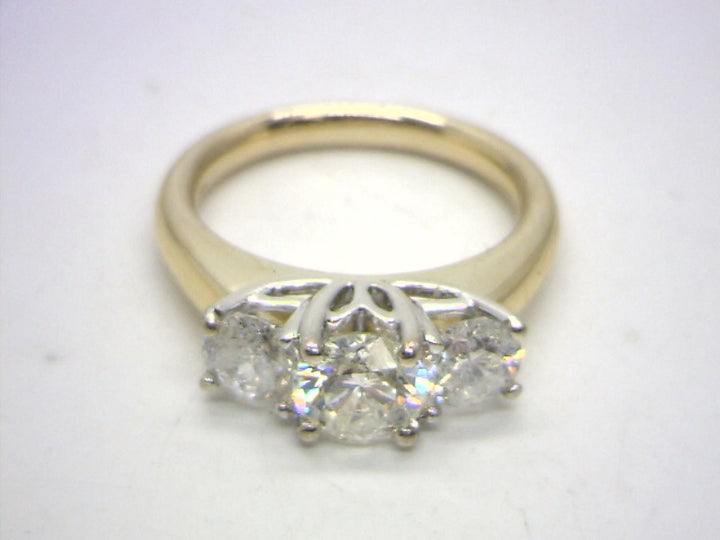 14K Two Tone 1.00 Round Brilliant Cut 3 Stone Diamond Anniversary Ring