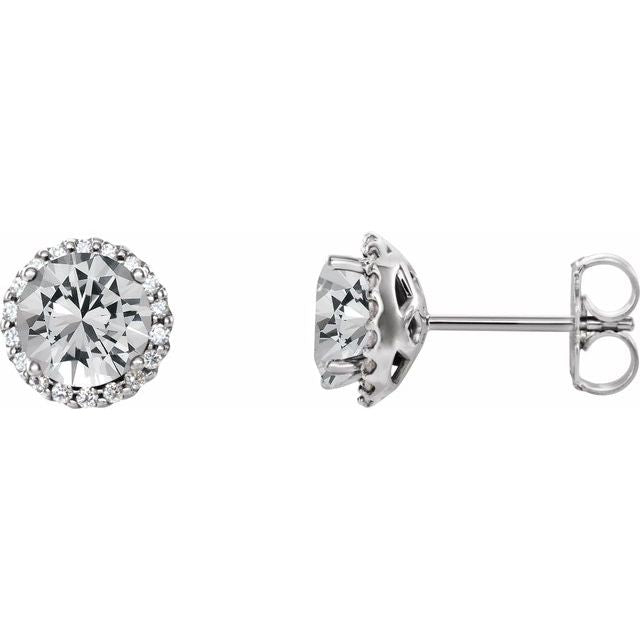 14K White Gold Stud Halo Diamond Earrings 0.40CTW.